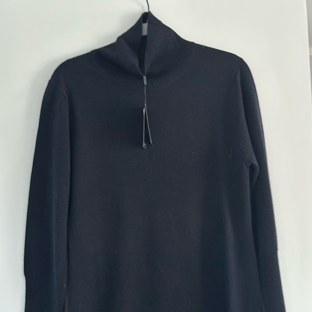 NAADAM Black Ribbed Long Sleeve Mock Neck Sweater Dress